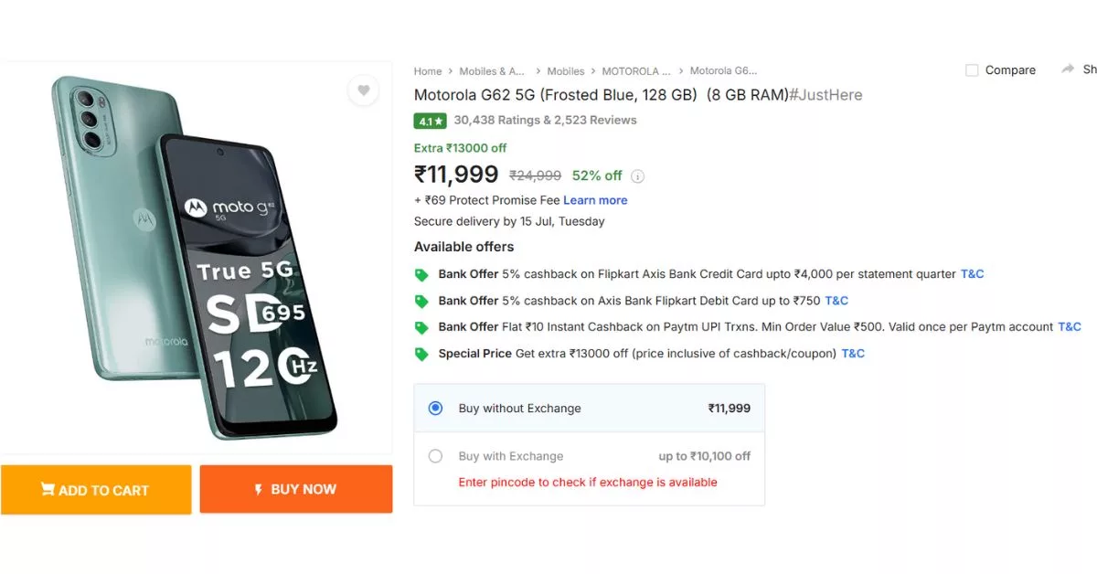 Motorola G62 5G Discount on Flipkart