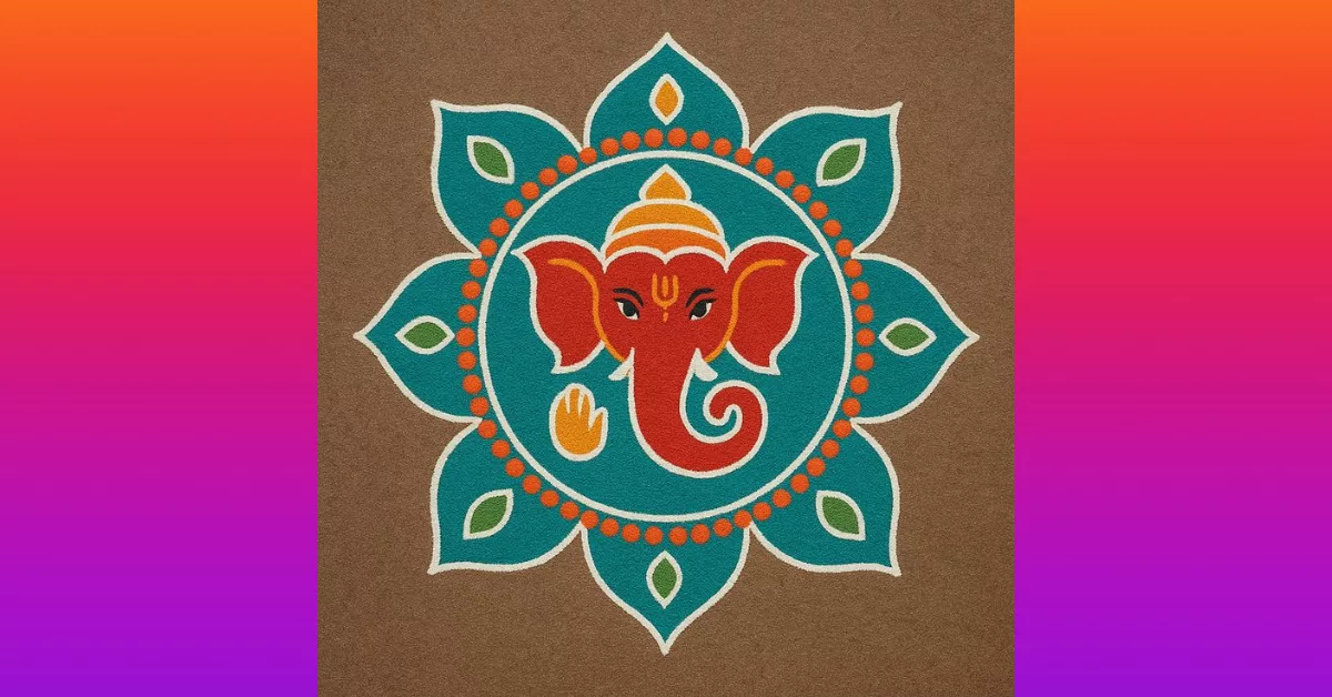Ganesh Face Rangoli with Lotus Petals