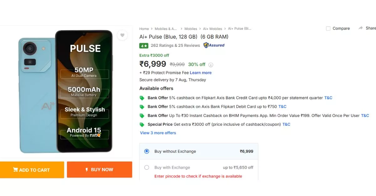 Flipkart is offering the biggest deal ever on AI+ Pulse budget smartphone - don't miss out!