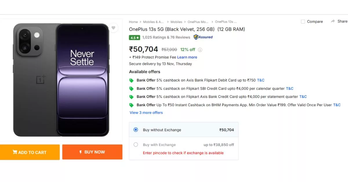 OnePlus 13s 5G Discount on Flipkart