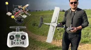 RC airplane with pre-installed electronics including servos and ESCs